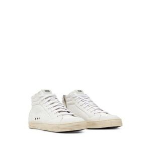 P448 Womens White Mixed Media Sides Skate Round Toe Leather Sneakers Shoes 36